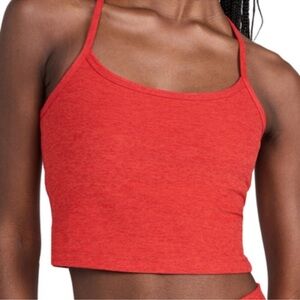 Beyond Yoga Spacedye Slim Racerback Cropped Tank in a red-orange heathered color